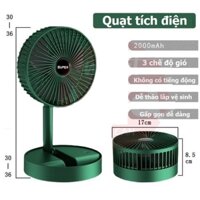 Quạt Tích Điện Để Bàn Mini Melli Gấp Gọn Kéo dài 3 Tốc Độ Gió Xoay 360 Độ Cổng Sạc Usb Tiện Dụng Pin Lớn 1200mAh