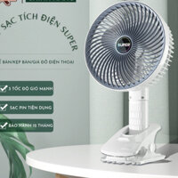 Quạt Tích Điện Để Bàn Super - Quạt Kẹp Bàn 3 Tốc Độ Gió Siêu Mát Có Giá Đỡ Điện Thoại A1