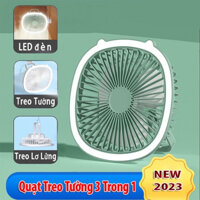 Quạt Tích Điện Để Bàn, Treo Tường Mini Có Đèn Chiếu Sáng, Điều Chỉnh 3 Tốc Độ Gió