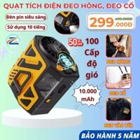 Quạt tích điện điều hòa kẹp quần áo, Quạt đeo hông mini đa năng 100 mức độ gió, Pin 10.000mAh sử dụng lên đến 10H