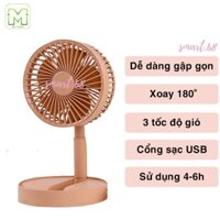 Quạt Tích Điện Gấp Gọn - Quạt Mini Để Bàn Xoay 180 Độ, 3 Tốc Độ Gió, Cổng Sạc USB, Pin 1200mAh - Bảo hành 1 đổi 1