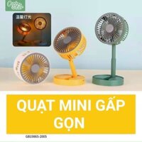 Quạt Tích Điện Gấp Gọn - Quạt Mini Để Bàn Xoay 180 Độ, 3 Tốc Độ Gió, Cổng Sạc USB, Pin 1200mAh - có đèn , Bảo hành 1/1