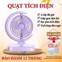 Quạt Tích Điện Hình Mặt Trăng 4 Cấp Độ Gió, Gấp Gọn, Sạc Pin, Tích Hợp Đèn Ngủ, Thiết Kế Hiện Đại, Nhỏ Gọn Dễ Mang Theo