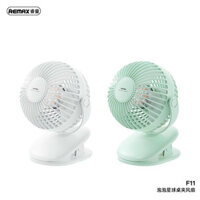 Quạt tích điện kẹp bàn Remax F11, xoay 720 độ, có 3 chế độ gió, tiếng ồn nhỏ, dung lượng pin lớn 1200mAh