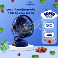 Quạt Tích Điện Kẹp Bàn Tích Điện Mini 3 Tốc Độ Gió - Tích Hợp Đèn Led Xoay 360 Độ - Sạc Pin Usb