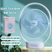 Quạt tích điện KM-F0516 tích điện sử dụng lên đến 5h có đèn Led, quạt để bàn cao cấp 3 chế độ gió-Dung Lượng Pin 3600mAh