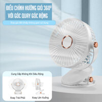 Quạt tích điện mini 5 tốc độ gió có đèn led, quạt kẹp xe đẩy cho bé Tobe - Clip fan, quạt để bàn nhỏ gọn pin 10000mAh