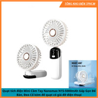 Quạt tích điện Mini Cầm Tay S5-5000mAh Gấp Gọn Để Bàn, kèm đế quạt có giá đỡ điện thoại
