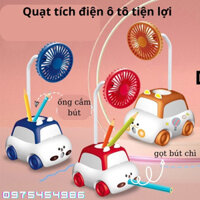 Quạt tích điện mini cổng sac USB hình oto kết hợp ống bút và gọt chì tiện lợi cho bé