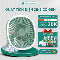 Quạt Tích Điện Mini Treo Tường Tai Mèo Có 3 Chế Độ Kèm Sạc USB Đa Năng Kiêm Đèn Ngủ, Pin Trâu