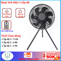 Quạt tích điện pin trâu có 3 cấp độ điều chỉnh ,có chân đế để bàn và móc treo