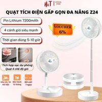 Quạt tích điện pin trâu, Quạt gấp gọn để bàn kéo dài kiêm sạc điện thoại, 4 chế độ gió cực mạnh, có giá đỡ điện thoại
