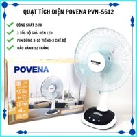 Quạt tích điện Povena PVN-5612 có đèn LED cổng sạc USB, Pin dùng tới 10h