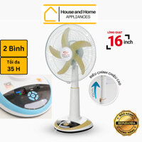 Quạt tích điện to HONJIANDA HJD-FL416, HJD-FL416H - 5 Cánh Rộng 16 Inch - 2 Bình 6V5Ah, 4 Đèn LED, Thời Gian Sử Dụng 35h