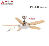 Quạt trần 5 cánh Asia QT04-G màu gỗ, có điều khiển từ xa, có đèn LED đổi màu, động cơ điện 1 chiều êm ái, sải cánh 1370mm