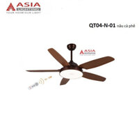 Quạt trần 5 cánh Asia QT04-N màu nâu cafe, có điều khiển từ xa, có đèn LED đổi màu, động cơ điện 1 chiều êm ái, sải cánh 1370mm