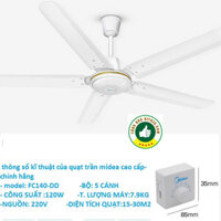 Quạt trần 5 cánh Midea FC140-DD - Công suất lớn 120W, hàng chính hãng,