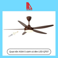 Quạt trần ASIA 5 cánh có đèn LED QT07, điều khiển từ xa, động cơ AC, 3 chế độ ánh sáng, 5 cấp độ gió