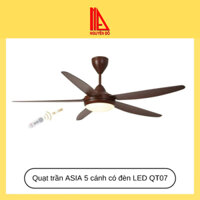 Quạt trần ASIA 5 cánh có đèn LED QT07, điều khiển từ xa, động cơ AC, 3 chế độ ánh sáng, 5 cấp độ gió