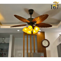 Quật trần có đèn hình cánh lá T-DECOR,Quạt trần có điều khiển từ xa decor phòng khách,quán cafe nhà hàng tiệc cưới TDCL