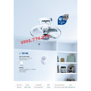 Quạt đảo trần Senko 3 cánh TD105