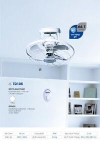 Quạt Trần Đảo Senko TD105 - Trắng - Hàng Chính Hãng