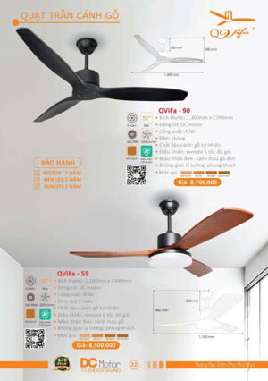Quạt trần đèn 3 cánh Vifa-90