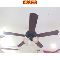 Quạt trần đèn 5 cánh gỗ, 3 chao 801A