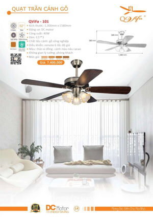 Quạt trần đèn 5 cánh Vifa 101