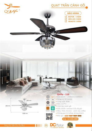 Quạt trần đèn 5 cánh Vifa 110