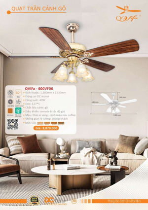 Quạt trần đèn 5 cánh Vifa 600VF06