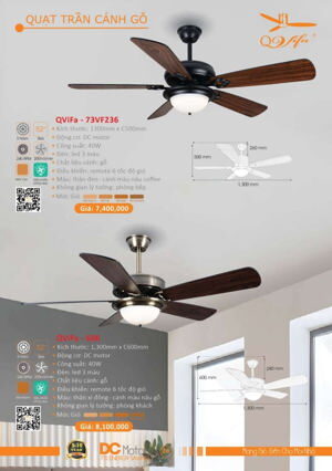 Quạt trần đèn 5 cánh Vifa 73VF236