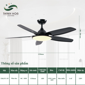 Quạt trần đèn 5 cánh 52KJYY-55