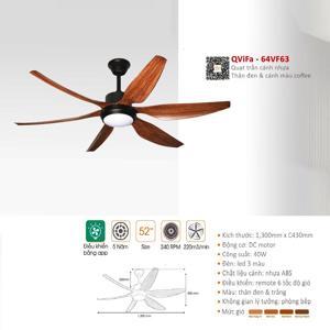 Quạt trần đèn 6 cánh Vifa 64VF63