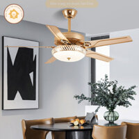 Quạt trần đèn chao thủy tinh 5 cánh động cơ DC inverter lõi đồng có điều khiển từ xa hiện đại