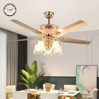 Quạt Trần Đèn Chùm 5 Cánh Chao Hoa Động Cơ DC 6 Số Trang Trí Phòng Khách Hiện Đại (BH 5 Năm)