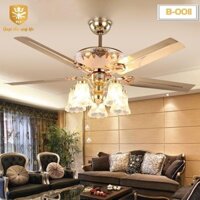 Quạt trần đèn chùm 5 cánh thép LED XANH, Quạt trần đèn tân cổ điển có điều khiển tử xa siêu mát chỉnh nhiều tốc độ gió