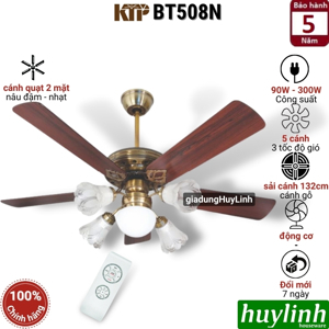 Quạt trần đèn chùm cánh gỗ Kim Thuận Phong BT508N - 5 cánh
