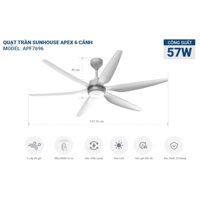 QUẠT TRẦN ĐÈN LED SUNHOUSE APEX 6 CÁNH APF7696 ,Điều khiển xa ,Đảo chiều, BẢO HÀNH CHÍNH HÃNG 24 THÁNG TRÊN TOÀN QUỐC