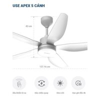 QUẠT TRẦN ĐÈN LED SUNHOUSE APEX 5 CÁNH APF7686 có điều khiển xa bảo hành chính hãng 24 tháng trên toàn quốc