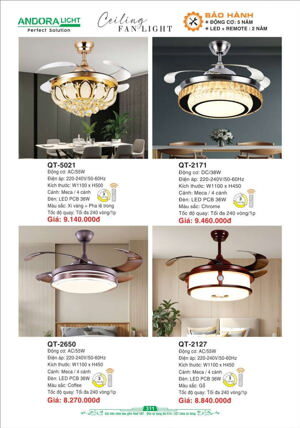 Quạt trần đèn 4 cánh QT2127