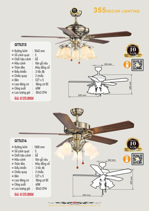 Quạt trần đèn 5 cánh QT5214