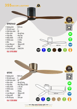 Quạt trần đèn 3 cánh QT521442