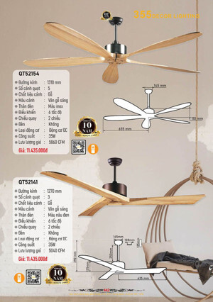 Quạt trần đèn 5 cánh QT52154