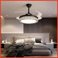 Quạt trần đèn, quạt trần đèn giấu cánh  trang trí phòng khách Động cơ 6 số + Tặng kèm điều khiển