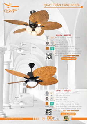 Quạt trần đèn 5 cánh Vifa–49