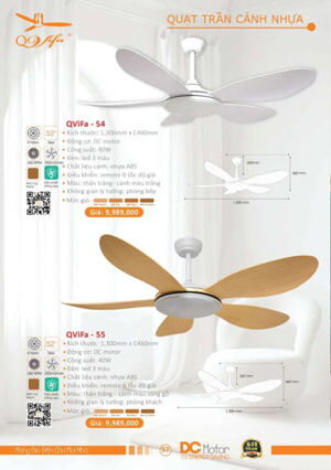 Quạt trần đèn 5 cánh Vifa–55