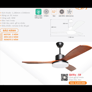 Quạt trần đèn 3 cánh Vifa–59