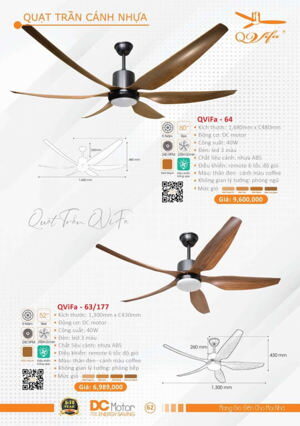 Quạt trần đèn 5 cánh Vifa–63