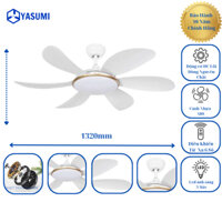 Quạt Trần Đẹp 5 Cánh YASUMI, Động Cơ DC Lõi đồng, Đèn Quạt Trần Trang Trí Phòng Khách Có Đèn 4T